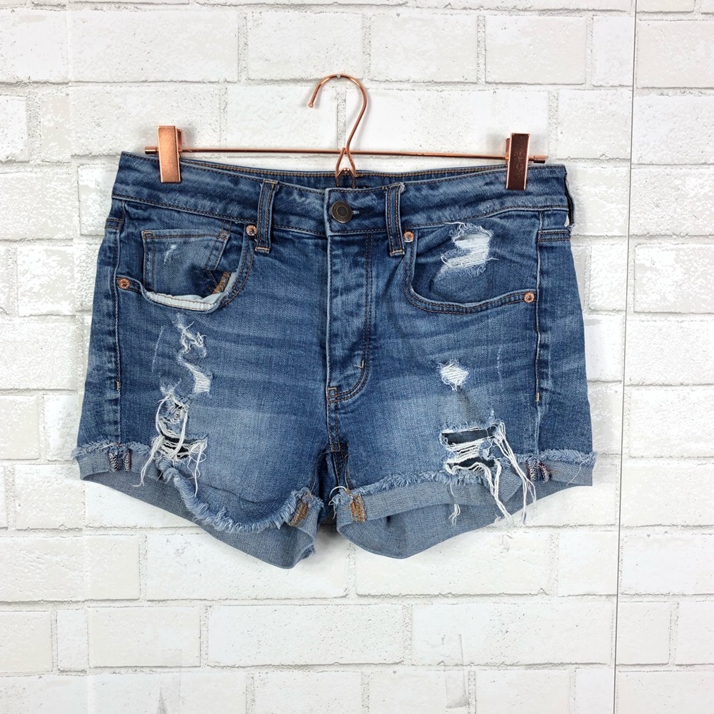 American Eagle Tom Girl Distressed Jean Shorts